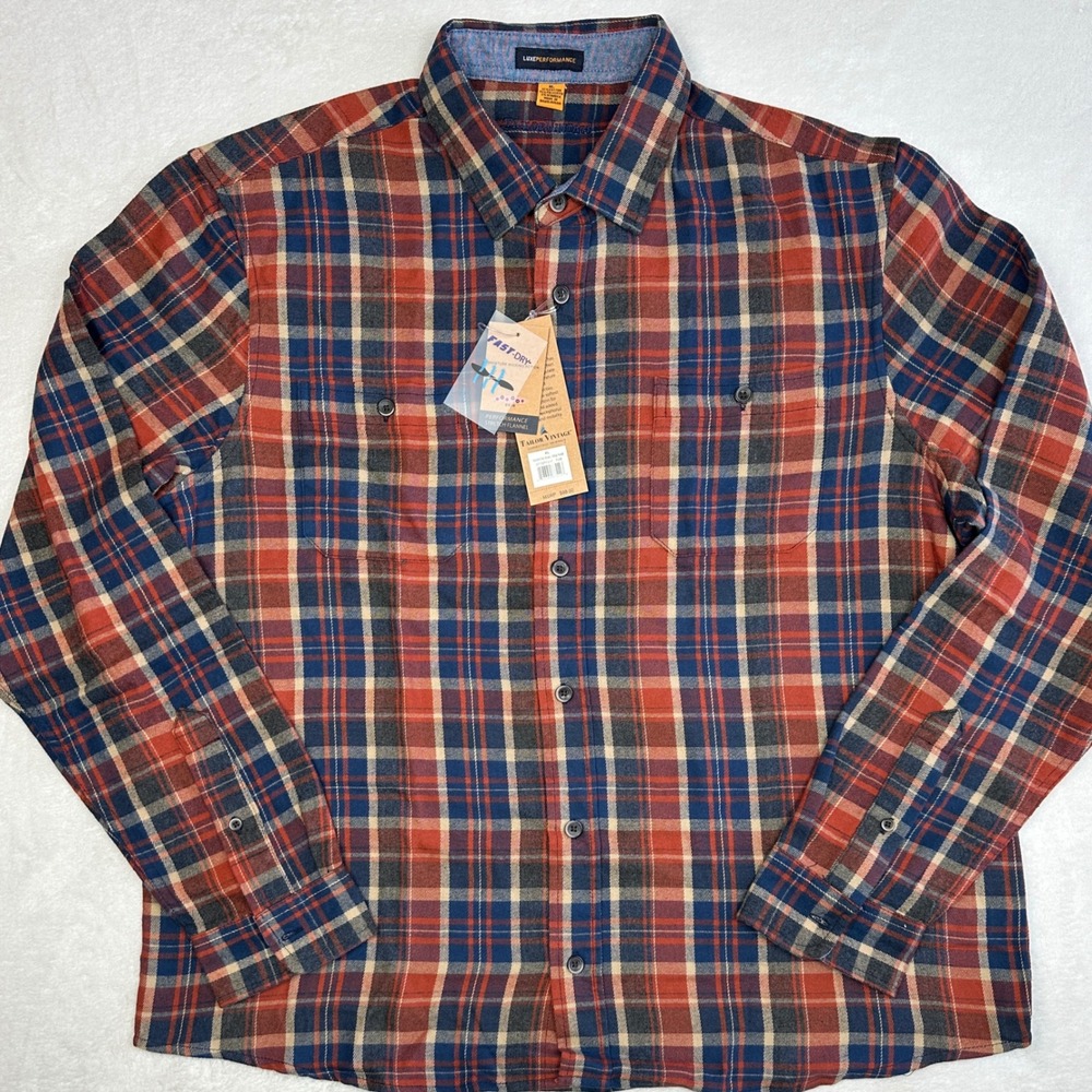 Tailor Vintage Luxe Performance Mens XL Plaid Stretch Flannel Shirt Fast Dry Red
